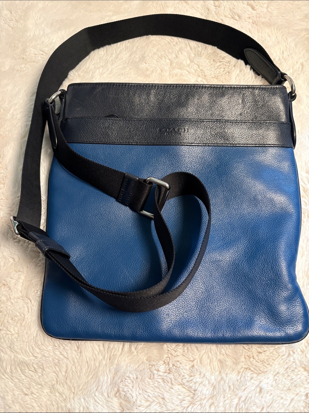 Coach Two-Tone Blue and Black Leather Messenger Bag
